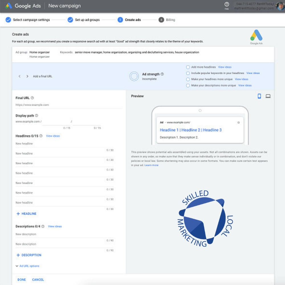 Google Ads Campaign Creation and Ad group optimization